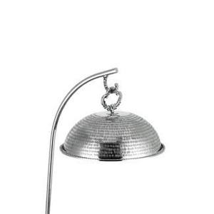 Al por mayor, Barra colgante de acero inoxidable redonda para calentador de alimentos, con tapa abovedada plateada efecto espejo martillado y soporte de grúa curvo ornamental - Product Image 5