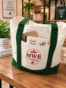 Bolsa de Compras Reutilizable Ecológica de Lona de Algodón Premium al por Mayor con Asas Verdes y Base Reforzada, 19x17 Pulgadas, Cierre de Solapa - Product Image 2