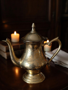 Vintage Brass Coffee Pot Engraved Middle Eastern Style Teapot Decorative Brassware Boho Kitchen Dining Table Decor Classic - Product Image 3