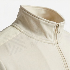 Survêtement Homme Crème à Fermeture Éclair Intégrale, Couleur Unie, Sportswear Décontracté avec Poches Latérales, Col Montant, Coupe Droite, Idéal Automne - Product Image 4