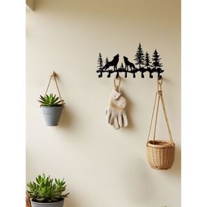 Portachiavi da Parete Rustico a Forma di Lupo con 8 Ganci per Organizzazione Ingresso - Product Image 3