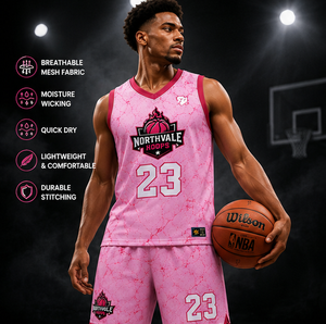 Conjunto de Camiseta y Pantalones Cortos de Baloncesto Rosa Personalizados |   Uniforme de Baloncesto para Hombre y Mujer |   Fábrica de Ropa Deportiva OEM - Product Image 5