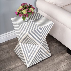 Contemporary Polygonal MDF <b>Bed</b> Side table With natural Bone Inlay Work Geometric Pattern For Living Room Home <b>bed</b> room decor Use - Product Image 2