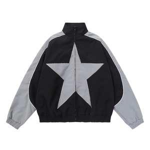 Veste décontractée oversize pour homme, imprimé étoiles Y2K, col montant, fermeture éclair, tissu tissé, imperméable, écologique, coupe-vent de printemps - Product Image 4