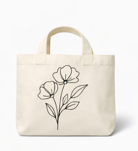 Canvas Tote <b>Bag</b> <b>Medium</b> Size short Handle Line Art Woman Face With Flower Daily Use Shopping <b>Bag</b> - Product Image 1