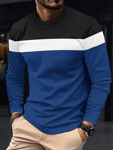 Men's Autumn and Winter Men's <b>Large</b> Size Round Neck Color Blocked Pullover Thin Breathable Long Sleeve <b>T</b>-<b>shirt</b> - Product Image 3