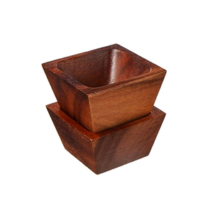 Solid Wood Salad Bowl Modern Square Bowl Fruit Dessert Fruit Plate Solid Wood Tableware 2 piece dark color polished - Product Image 1