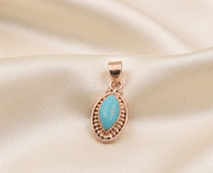 Pendentif en argent sterling 925 avec pierre précieuse turquoise naturelle de forme marquise, collier bohème de luxe fait main pour femme, or jaune, or rose - Product Image 3