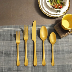 Juego de cubiertos de plata dorada clásica, cuchara pulida mate, tenedor, cuchillo, vajilla de acero inoxidable a granel para hoteles, embalaje Suelto - Product Image 4