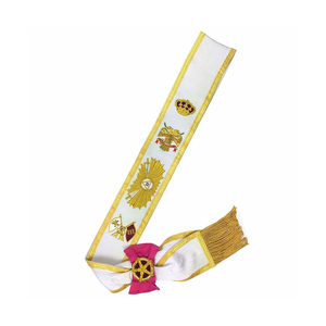 Cinturón Masónico de 33.º Grado de Alta Calidad y Ligero con Flecos Dorados, Bordado a Mano, Regalia Premium, Cinta Blanca de Poliéster/Algodón/Seda - Product Image 1