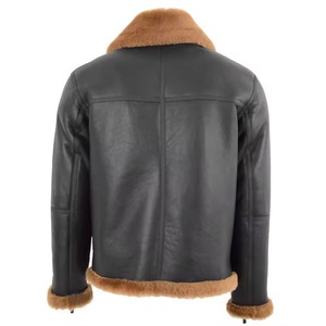 Chaqueta de Cuero Genuino para Hombre, Cuello Camisero, Cierre de Cremallera, Forro de Piel, Estilo Motero, Corte Regular, Color Sólido, Personalizable - Product Image 2