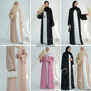อาบายะห์สีดำแบบเปิดด้านหน้า ดีไซน์หรูหรา แขนลูกไม้ สำหรับสตรีชาวมุสลิม ชุดคลุมกิโมโนแบบหรูหรา - Product Image 4