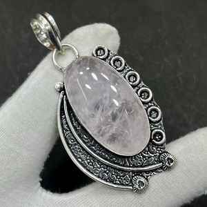 Collar de Cuarzo Rosa y Plata de Ley, Hecho a Mano, Estilo Bohemio, Joyería con Piedras Preciosas, Alta Calidad, Certificado IGI, Regalo Único - Product Image 2