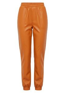 Survêtement à capuche en similicuir orange pour femme, coupe ample, pantalon de jogging ajusté - Product Image 4