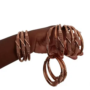 Pure Copper <b>Wire</b> Wrapped Center Accent Open Therapy Bracelet Fashionable Metal Jewelry Exquisite Design Multi Layered Cuff - Product Image 1
