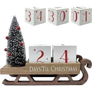 Calendrier de l'Avent 99 Jours Compte à Rebours de Noël, Blocs de Compte à Rebours de Noël, Calendrier de l'Avent Traîneau du Père Noël, Panneau Rustique en Bois Style Ferme, Décorations de Noël PA - Product Image 1