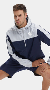 Ensemble de survêtement sportif pour homme, coupe-vent respirant et léger, bleu marine et gris, avec short taille mi-haute - Product Image 3
