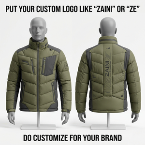 Premium 380 GSM Polyester Ripstop Puffer Jacket Olive Gray Contrast Panel Custom Embroidery Print Logo OEM ODM - Product Image 1