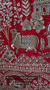 Tenue de mariage en soie Gadhwal avec broderie dorée et motifs, fil Zari et sequins, travail de diamants, Lehenga Choli, exportateur indien - Product Image 3