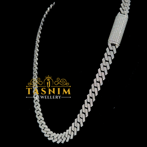 Collar de Cadena Cubana TASNIM en Oro Blanco con Moissanita VVS de Corte Redondo, 12MM, Engaste de Puntas, Joyería de Lujo para Bodas - Product Image 2