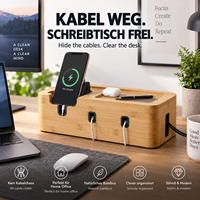 Organisateur de bureau en bambou pour gestion des câbles avec support de téléphone, boîte de rangement dissimulée, ventilé, pour bureau à domicile, vente en gros OEM