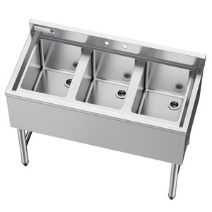 Lavello Commerciale in Acciaio Inossidabile 304 Calibro 18, Dimensioni Vasca 25x35x25 cm, 3 Scomparti, per Cucina Commerciale/Bar, Fabbricazione in Acciaio - Product Image 1