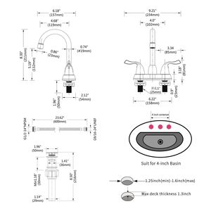 Rubinetto per lavabo camper in plastica a 2 maniglie senza piombo con scarico a scomparsa a 3 fori, finitura nichel spazzolato, tubi di alimentazione UPC - Product Image 6