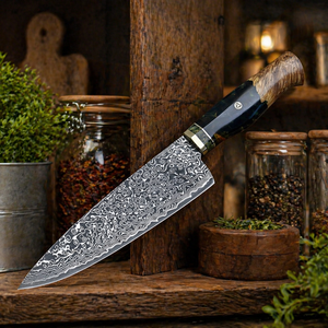NEW FRIEND INDUSTRIES Couteau de chef industriel artisanal personnalisé en acier Damas, manche en résine et bois, ambidextre, étui en cuir, 8-9,9 pouces - Product Image 5