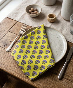 Servilleta de Algodón 100% con Estampado Floral Amarillo, Servilleta de Mesa India Hecha a Mano, Servilleta de Tela Reutilizable, Decoración de Mesa Estilo Boho Farmhouse - Product Image 2