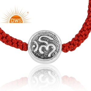 Latest Trending Oxidized Sterling <b>Silver</b> Om Charm Design Red Cotton Dori Macrame <b>Bracelet</b> Custom Jewelry Manufacturer - Product Image 3