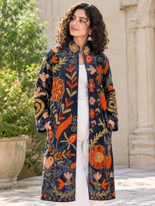 Traditional Tribal Pattern Inspired Hand Embroidered <b>Velvet</b> Suzani Jacket Multi Floral Boho Ethnic Statement Winter Long <b>Coat</b> - Product Image 1
