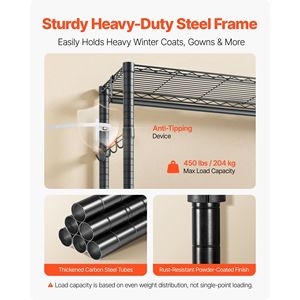 Porte-vêtements à roulettes robuste à 3 niveaux en acier au carbone, capacité de charge de 450 lb - Product Image 4