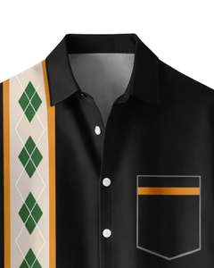 Chemise à manches courtes boutonnée à imprimé rayé argyle noir personnalisé, style décontracté, streetwear d'été pour hommes, fabricant OEM sur mesure, approvisionnement en gros - Product Image 5