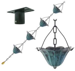 Chaîne de pluie en cuivre martelé, collecteur d'eau traditionnel pour gouttière de jardin suspendue - Product Image 5