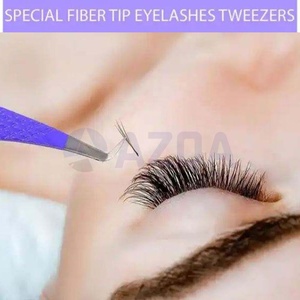 Pince à épiler professionnelle en acier inoxydable à pointe en fibre pour cils, angle de 90 degrés, outil de volume pour cils, poignée personnalisable, vente en gros - Product Image 6