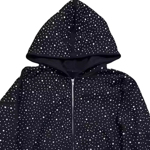 Sudadera con capucha de lujo personalizada con cremallera y pedrería completa para hombre y mujer, estilo Y2K, streetwear, oversize, gruesa, con cristales brillantes. - Product Image 6