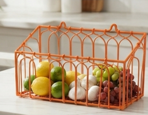 Panier de rangement mural en fil métallique orange de qualité supérieure, forme rectangulaire, style simple, organisateur polyvalent pour un rangement soigné - Product Image 6