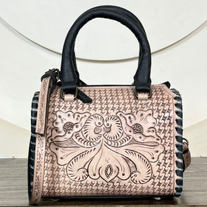 Sac de voyage Speedy en cuir véritable fait main, motif floral western, tressé, avec bandoulière réglable – Grande Vente - Product Image 4