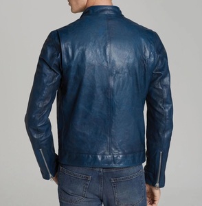 <b>Men</b>’s Blue Distressed Real <b>Sheepskin</b> Leather Biker Vintage Style Fashion racing riding leather <b>Jacket</b> for <b>men</b> - Product Image 3