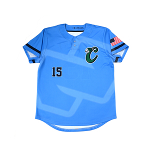 Camiseta de Béisbol Azul Claro al por Mayor con Dos Botones, Manga Corta a Rayas, Unisex para Adultos, Transpirable, Ecológica, de Secado Rápido y Absorción de Humedad - Product Image 1