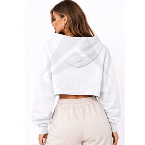 Sweat-shirt court blanc pour femme avec imprimé Balance & Calm, en coton décontracté, avec logo sur le devant, idéal pour le printemps - Product Image 2