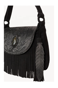 Nouveau rabat et plumes en cuir de vache peints à la main avec corps et poignée en daim de vache sacs à bandoulière de créateur en gros - Product Image 6