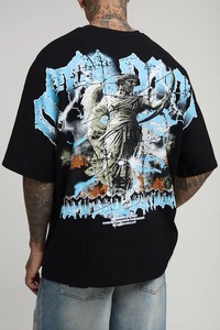 เสื้อยืดทรงบ็อกซี่ แขนสั้น พิมพ์ลาย สไตล์ลำลอง สตรีทแวร์ ผ้าฝ้าย ทรงหลวม โอเวอร์ไซส์ สำหรับผู้ชาย - Product Image 2