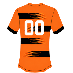 Maillot de rugby orange et noir à manches courtes, col rond, rayé, uniforme d'équipe personnalisé, respirant, pour l'entraînement et la performance sportive - Product Image 2