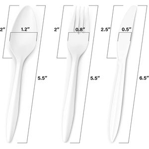 Individually <b>Wrapped</b> Disposable Silverware Set White <b>Plastic</b> Utensils - Product Image 5