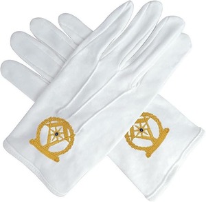Freemason <b>White</b> Cotton Gloves Blue lodge square and compass with Machine Embroidered 100% Cotton Gloves, <b>White</b>. - Product Image 1