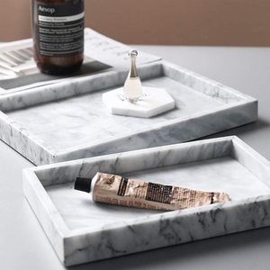 Elegant Natural Marble Tray for Kitchen <b>Bathroom</b> Vanity Stone Organizer Plate for <b>Candles</b> Soap Towels Tissues Coffee - Product Image 2