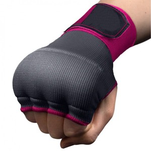 ถุงมือชกมวยแบบพันเร็ว สำหรับ MMA มวยไทย ฝึกซ้อม ชกต่อย สีเทา พร้อมสายรัดข้อมือและขอบสีชมพู - Product Image 1