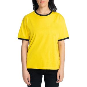 Camiseta de Manga Corta con Cuello Redondo Amarilla para Mujer, Corte Holgado, Color Sólido, Tejido de Algodón, Ropa Casual para Todas las Temporadas - Product Image 1