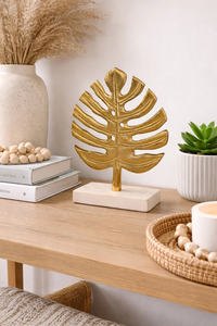 <b>Big</b> Gold Leaf Sculpture with Marble Base Elegant Home Decor - Product Image 4